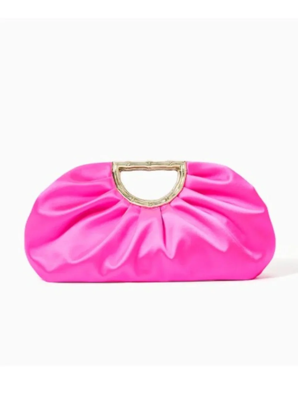 New Lilly Pulitzer Culver Clutch Bag Cerise Pink Satin Gold Metal Bamboo Handle